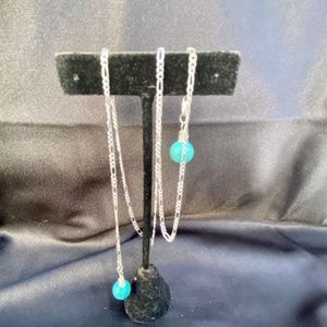 Boheme long silver necklace with turquoise gemstones